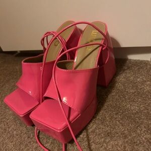 EGO Hot Pink Strappy Platform Heels